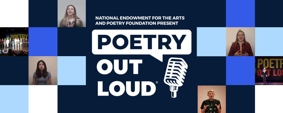 Graphic: NEA and Poetry Foundation present Poetry Out Loud, contains photos of students and competitions