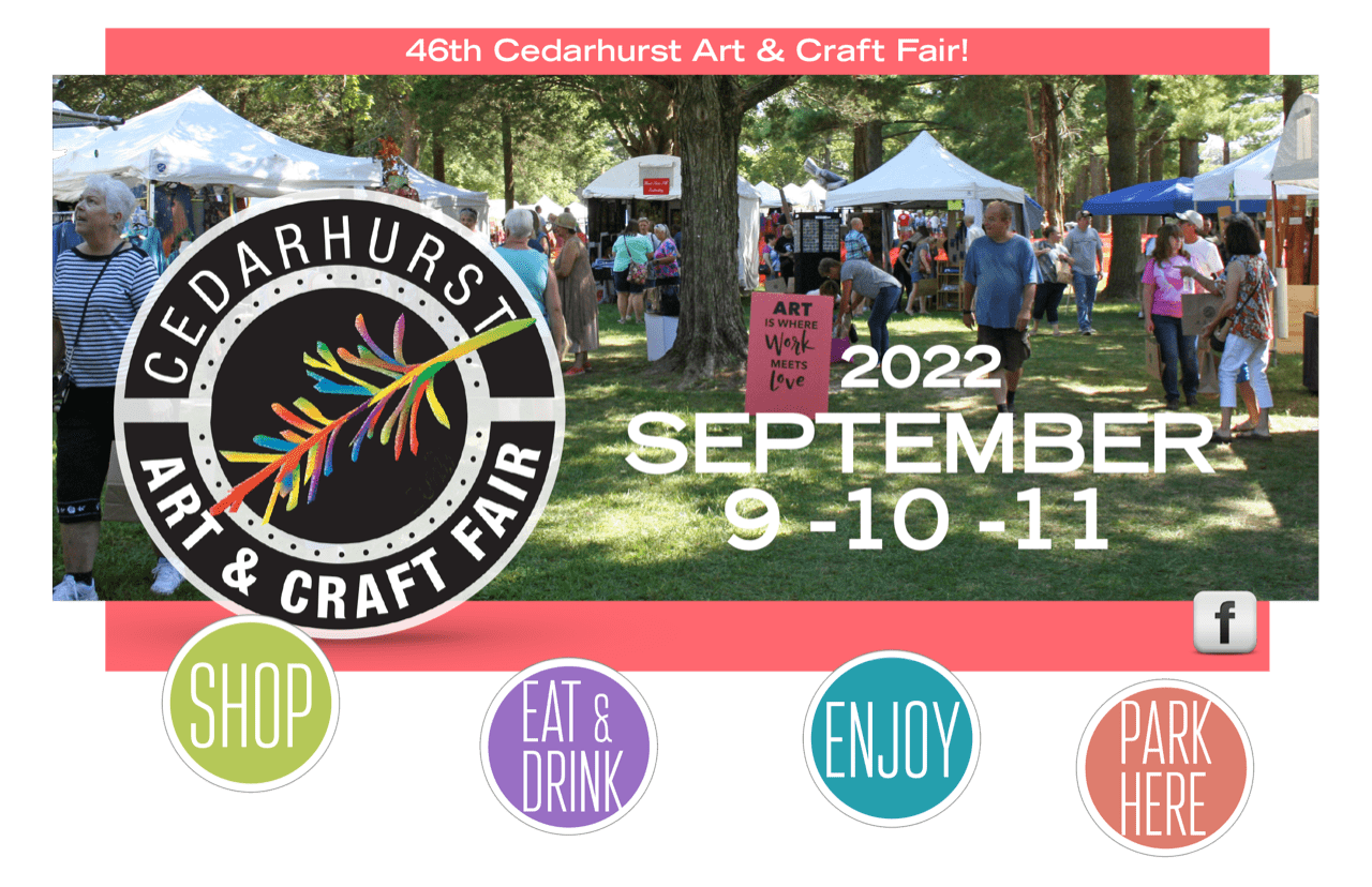 Cedarhurst art and craft fair poster; photo of booths