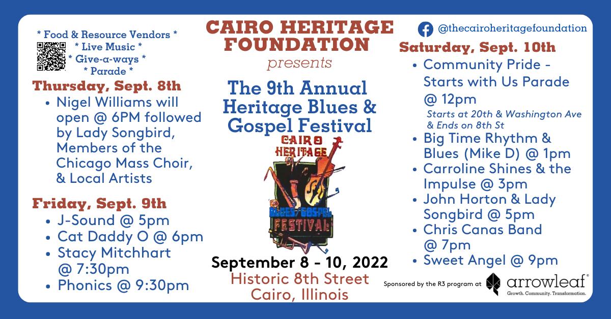 Cairo Heritage Gospel and Blues festival poster; schedule of live music